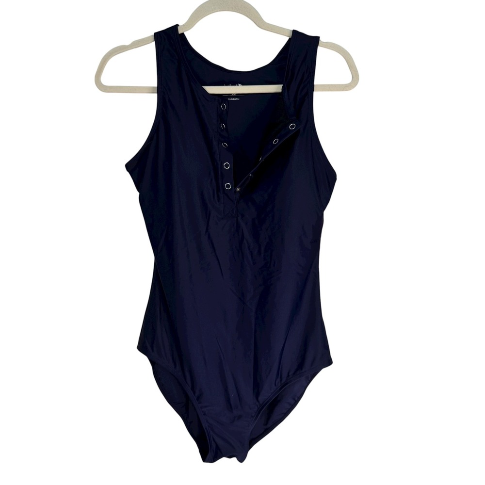 Baleaf Women Navy Blue One Piece Swimsuit Snap Neck UPF 50+ Size 38
